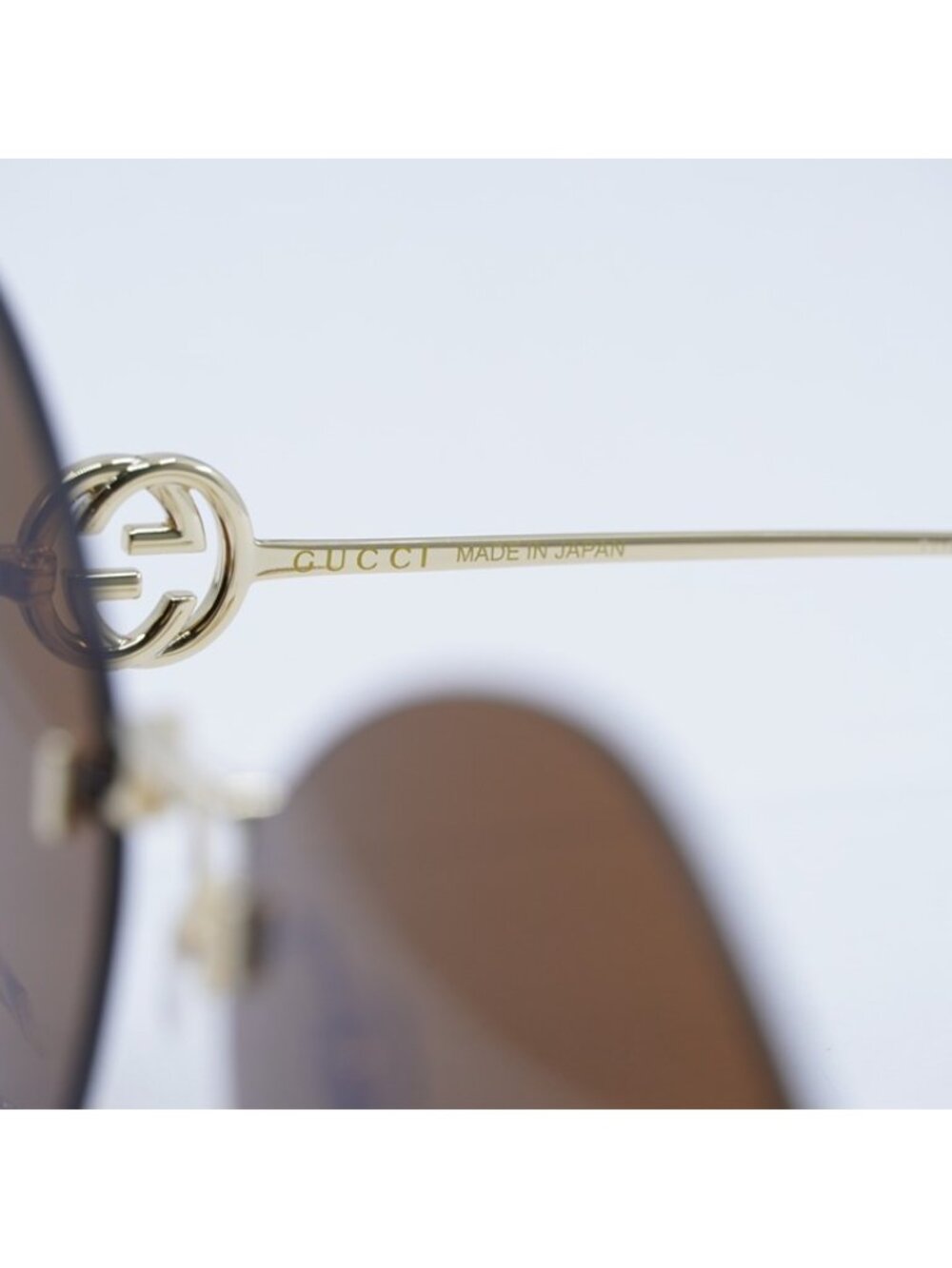 Gucci GG1203S 003 Sunglasses Gold Round Frame, Brown with Gold Chain Lenses - Picture 8 of 11